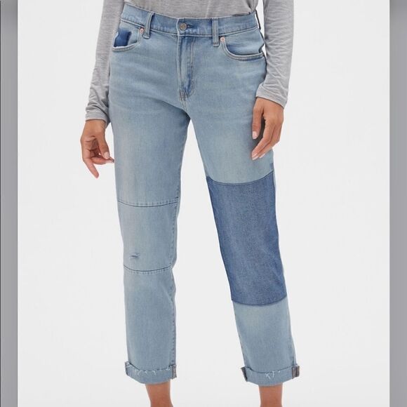 Gap Light Wash Patchwork Distressed Girlfriend Jeans - Picture 1 of 6